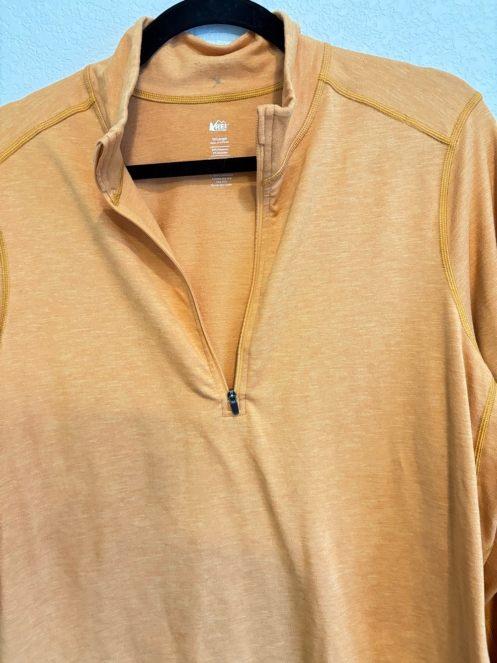 REI Co-op Men’s 1X Orange Quarter Zip Pullover Thumbholes Hiking Athletic - Picture 5 of 9